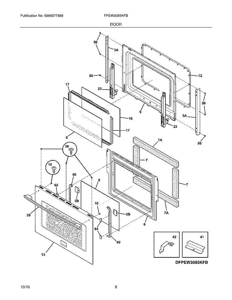 DOOR Diagram and Parts List for FPEW3085KFB  Frigidaire Range