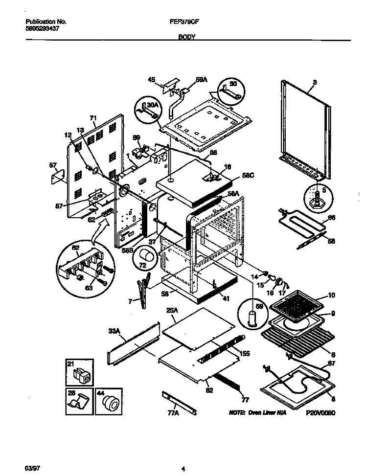 BODY Diagram and Parts List for FEF379CFTA  Frigidaire Range