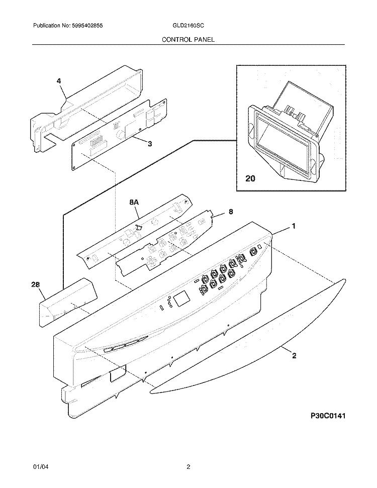 CONTROL PANEL Diagram and Parts List for GLD2160SCQ1  Frigidaire Dishwasher
