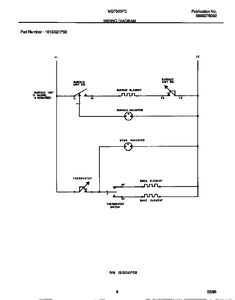 WIRING DIAGRAM Diagram and Parts List for MEF303PCWD  Frigidaire Range