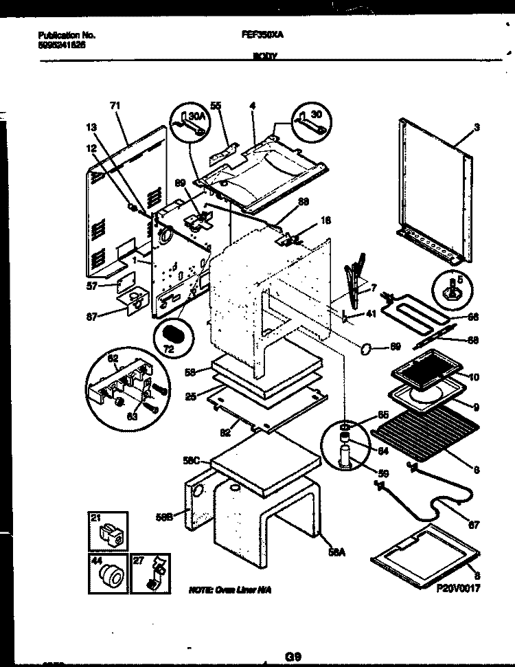 BODY PARTS Diagram and Parts List for FEF350XAWA  Frigidaire Range