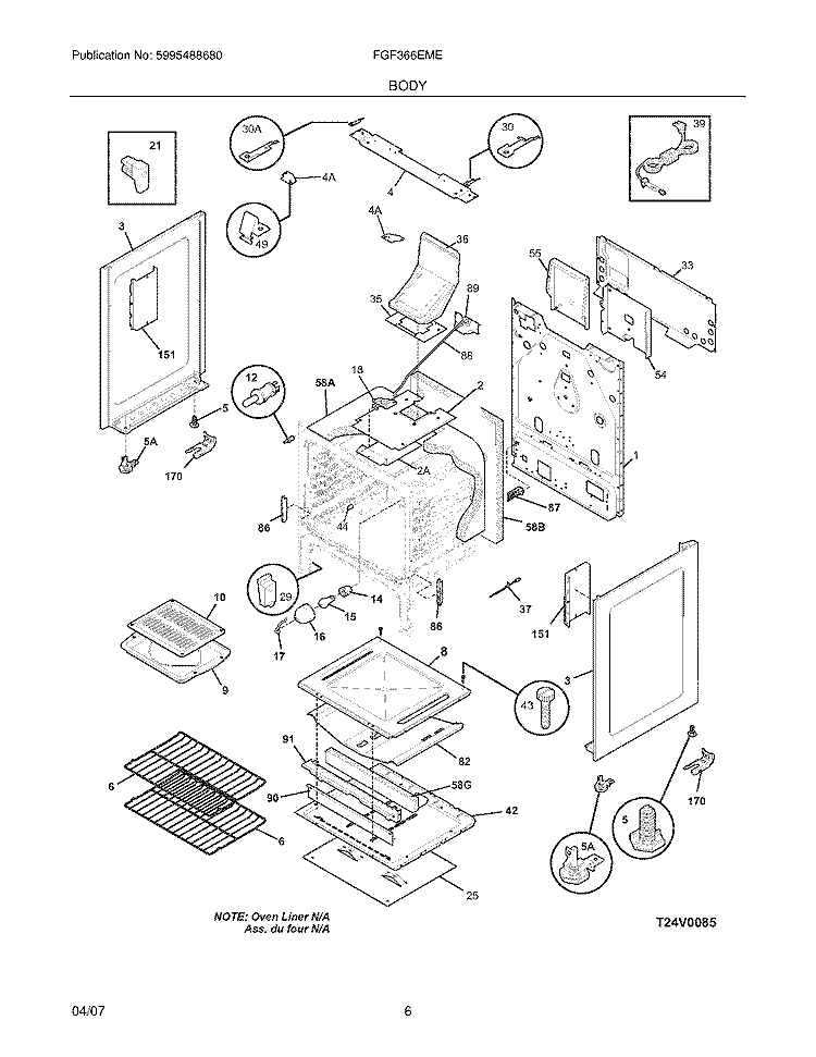 BODY Diagram and Parts List for FGF366EME  Frigidaire Range