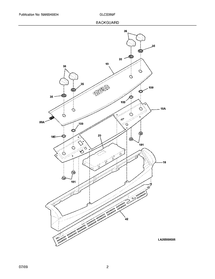 BACKGUARD Diagram and Parts List for GLCS389FSD  Frigidaire Range