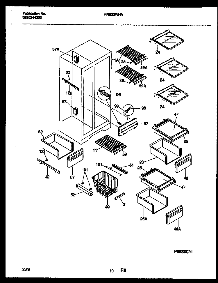 SHELVES AND SUPPORTS Diagram and Parts List for FRS22WHAW0  Frigidaire Refrigerator
