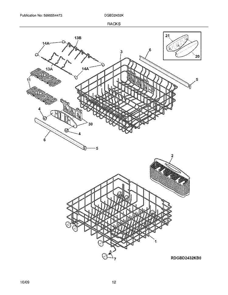 RACKS Diagram and Parts List for DGBD2432KB1  Frigidaire Dishwasher