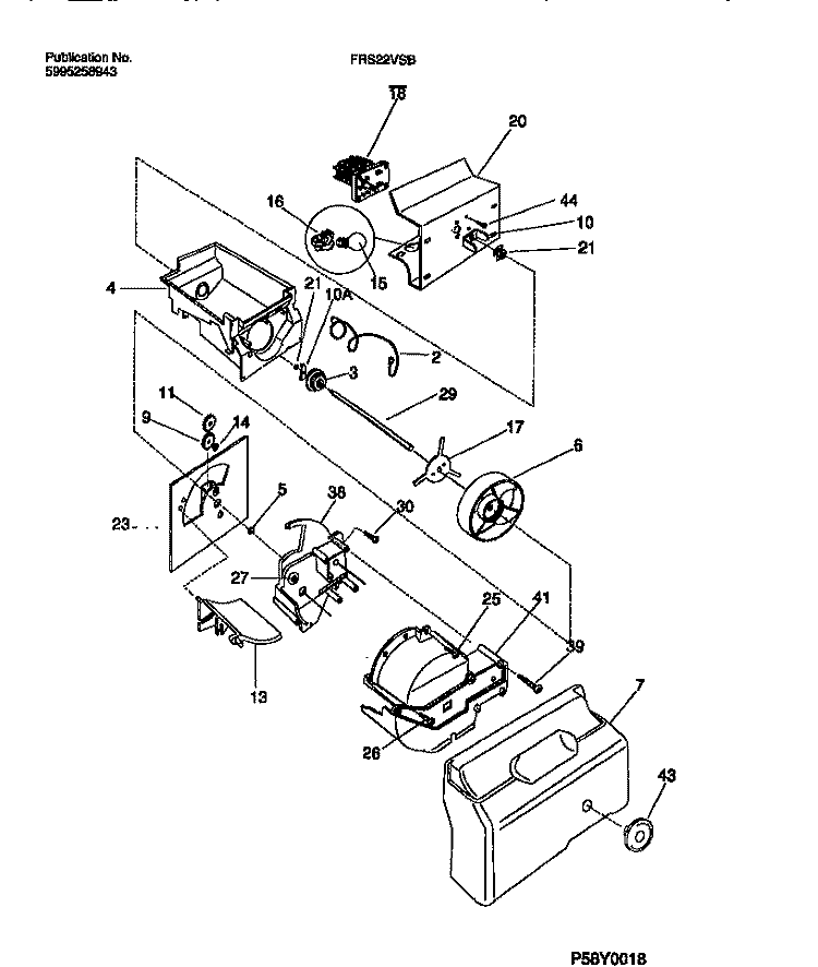 ICE CONTAINER & DISPENSER DRIVE Diagram and Parts List for FRS22VSBD0  Frigidaire Refrigerator