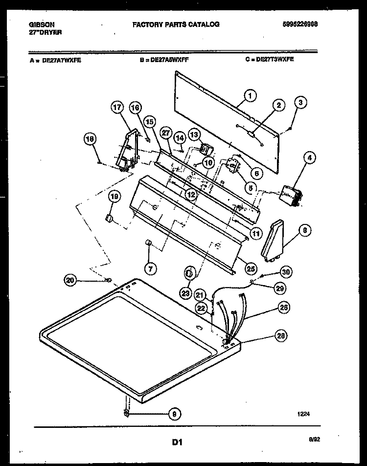 CONSOLE AND CONTROL PARTS Diagram and Parts List for DE27T3WXFE  Gibson Dryer