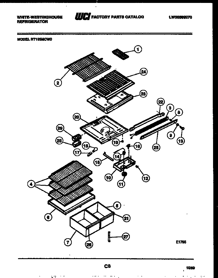 SHELVES AND SUPPORTS Diagram and Parts List for RT193MCD0  Frigidaire Refrigerator
