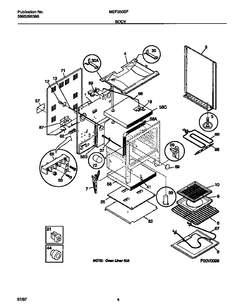 BODY Diagram and Parts List for MEF350SFDA  Frigidaire Range
