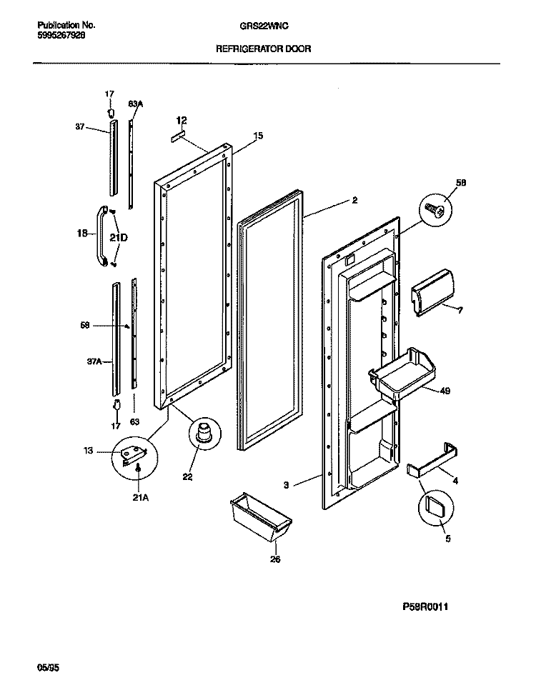 REFRIGERATOR DOOR Diagram and Parts List for GRS24WNCD0  Gibson Refrigerator