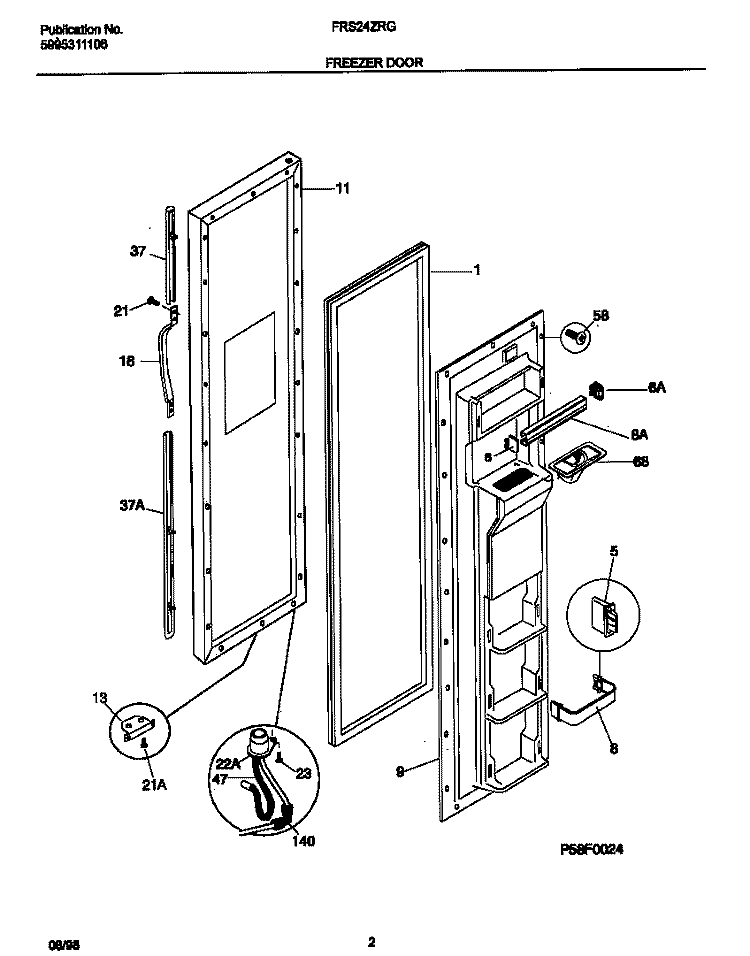 FREEZER DOOR Diagram and Parts List for FRS24ZRGW0  Frigidaire Refrigerator
