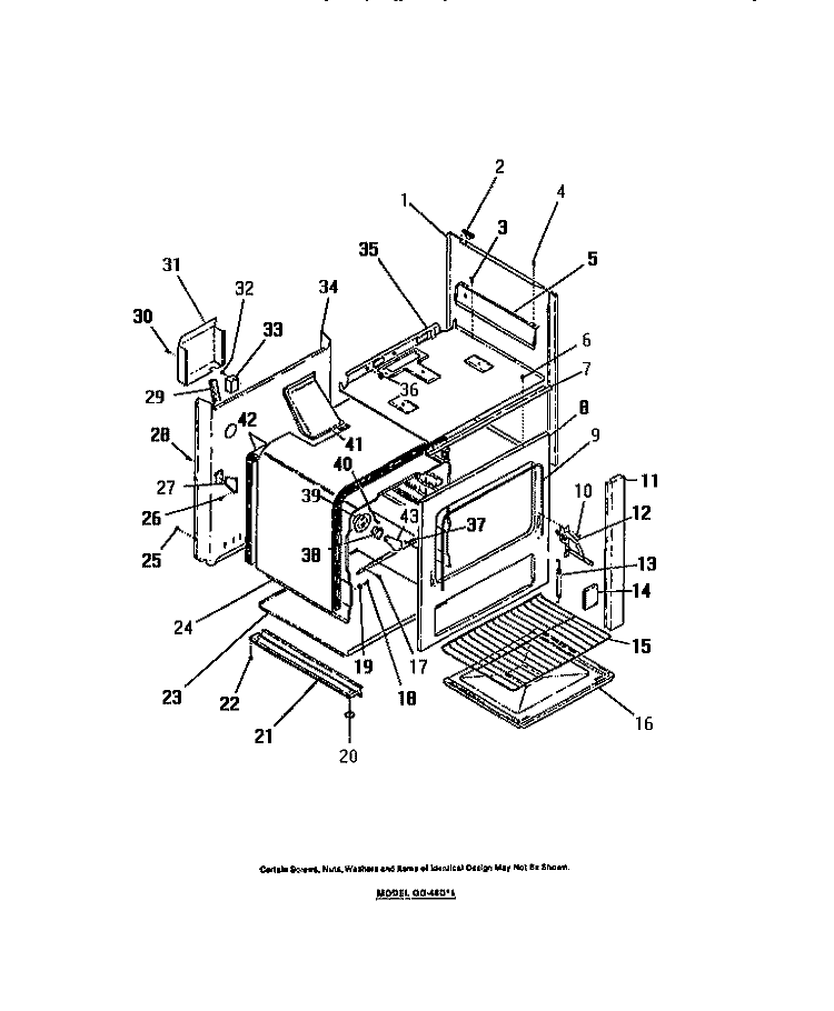INTERIOR OVEN, PANELS, FRAME Diagram and Parts List for GP38BCL1  Frigidaire Range
