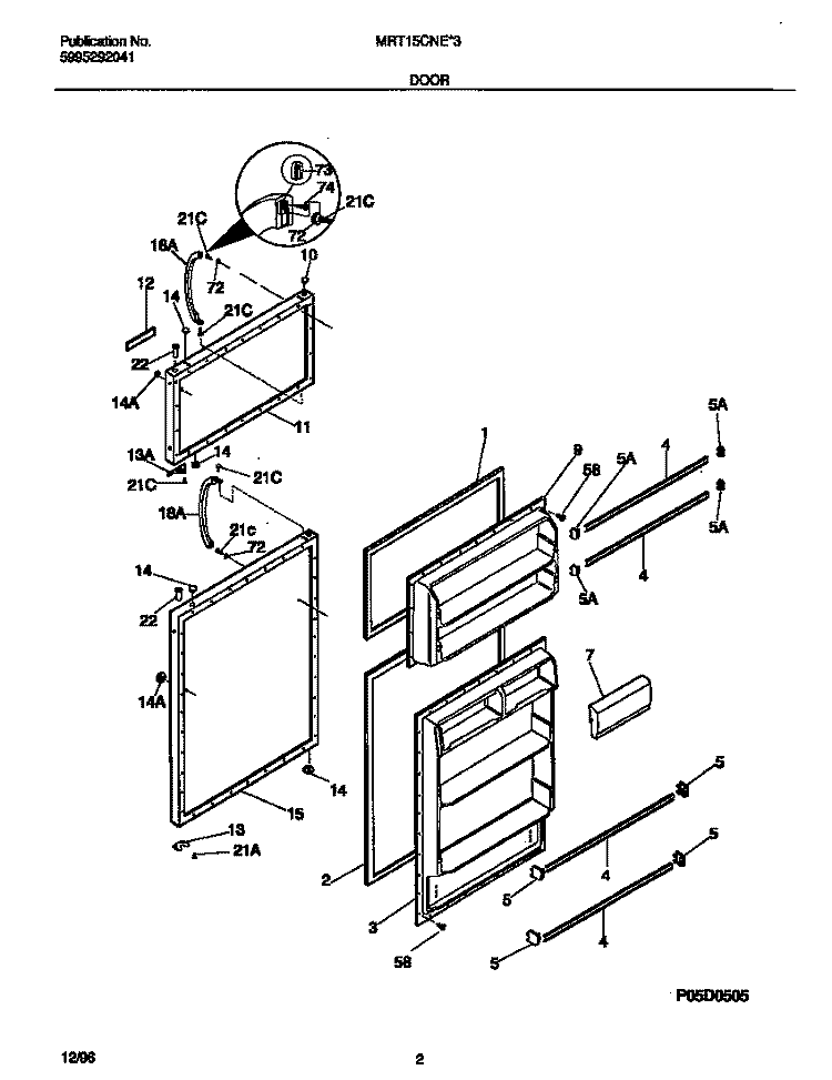 DOOR Diagram and Parts List for MRT15CNED3  Frigidaire Refrigerator