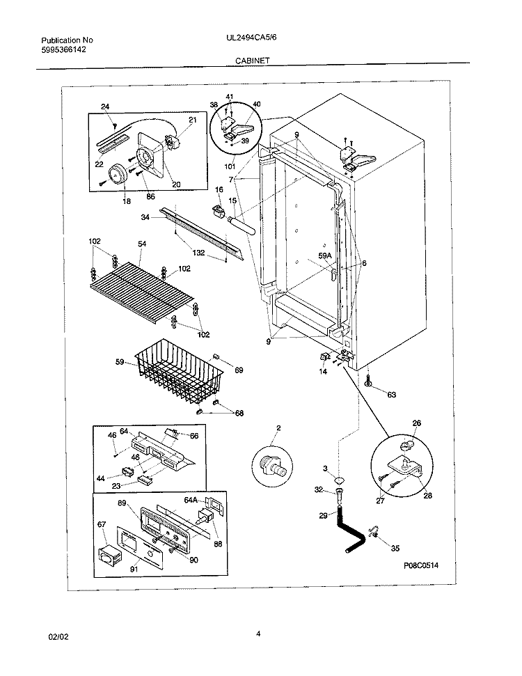 CABINET Diagram and Parts List for UL2494CA6  Frigidaire Freezer