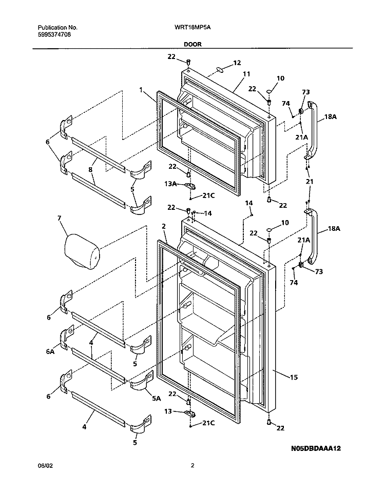 DOOR Diagram and Parts List for WRT18MP5AQ2  Westinghouse Refrigerator