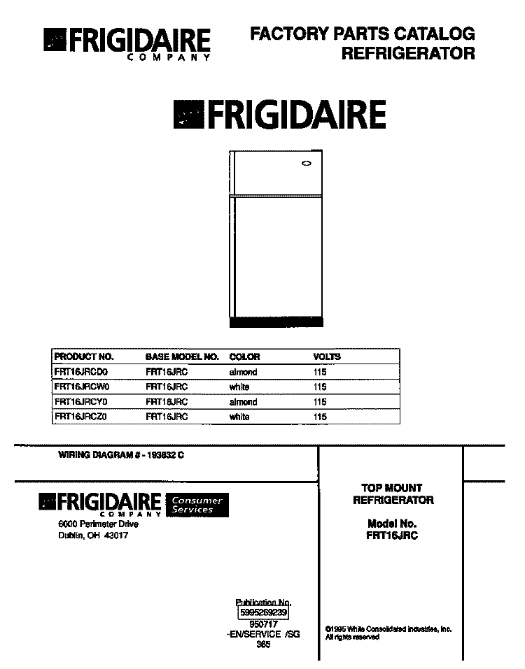COVER Diagram and Parts List for FRT16JRCD0  Frigidaire Refrigerator