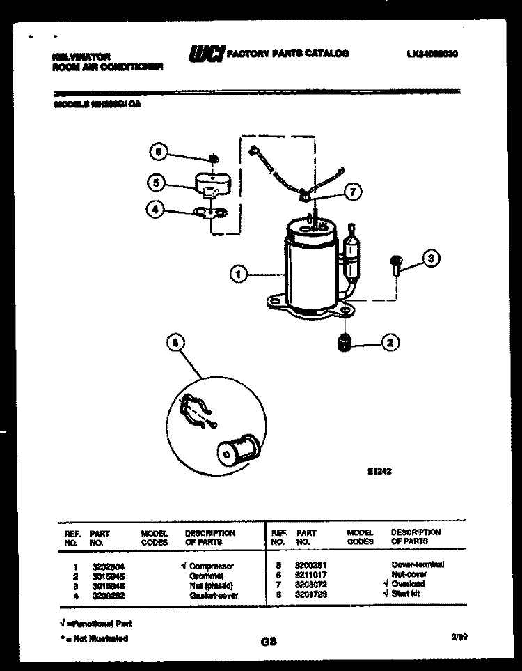 COMPRESSOR Diagram and Parts List for MH208G1QA  Kelvinator Air Conditioner