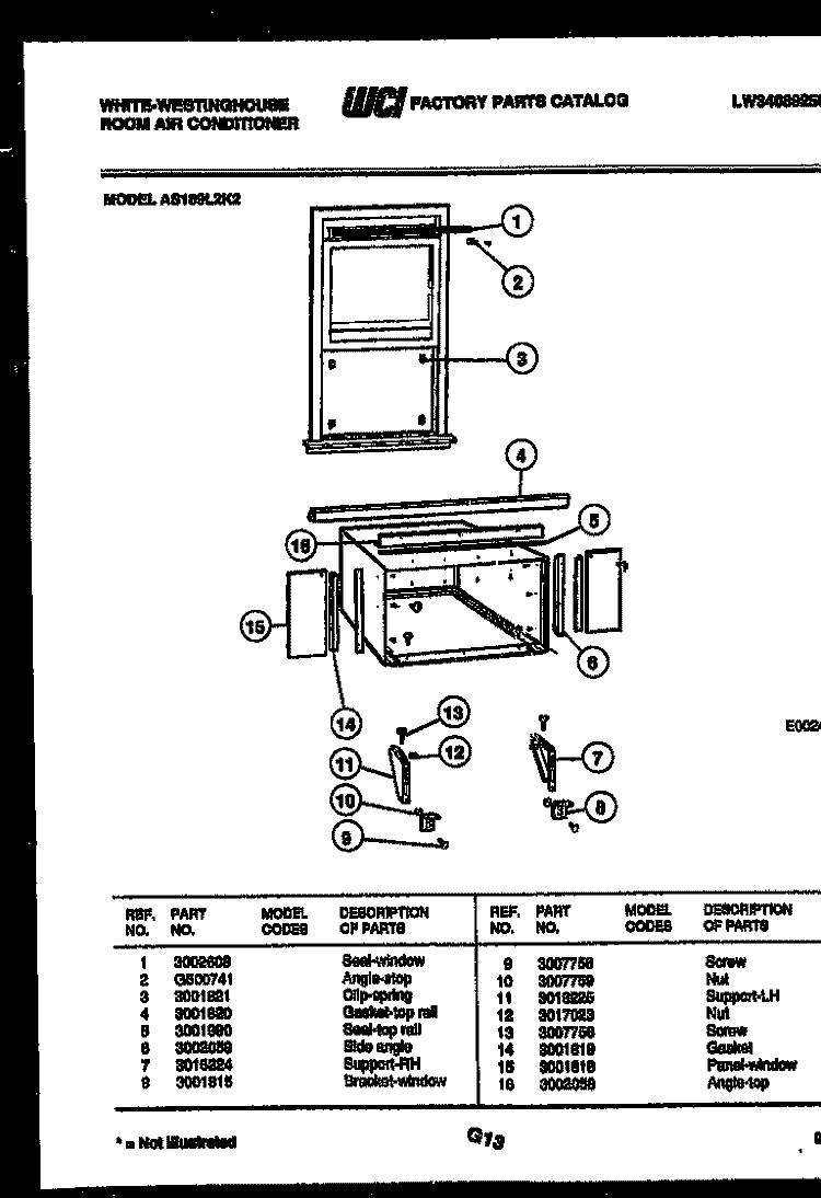 CABINET AND INSTALLATION PARTS Diagram and Parts List for AS189L2K2  Frigidaire Air Conditioner
