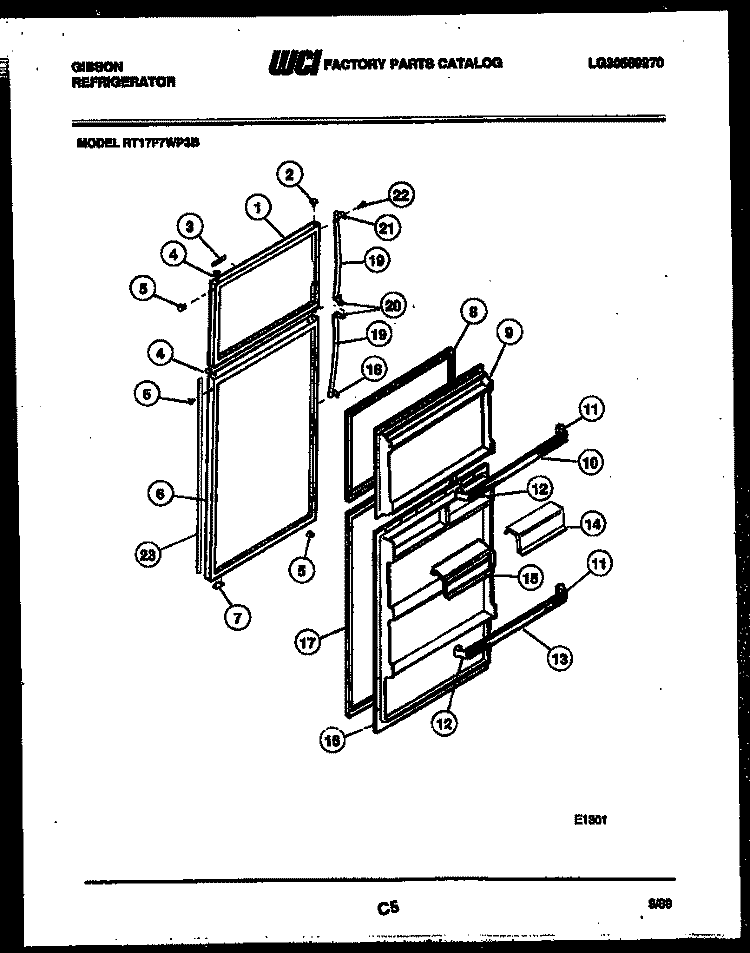 DOOR PARTS Diagram and Parts List for RT17F7WP3B  Gibson Refrigerator