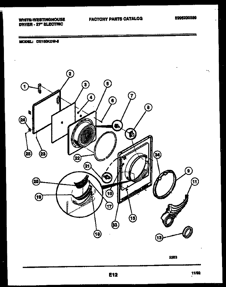 DOOR PARTS Diagram and Parts List for DE150KDD5  Frigidaire Dryer