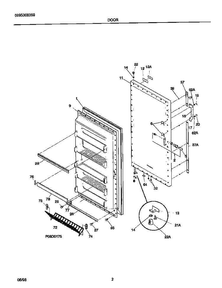 DOOR Diagram and Parts List for FFU14F9GW1  Frigidaire Freezer