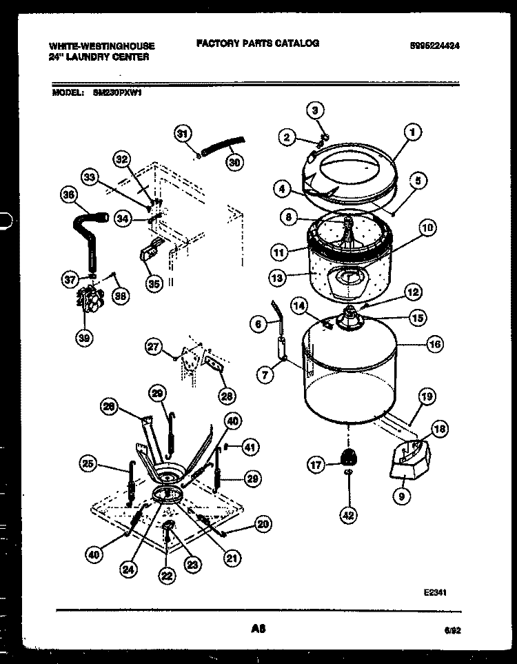 TUBS, WATER VALVE AND LID SWITCH Diagram and Parts List for SM230PXD1  Frigidaire Washer