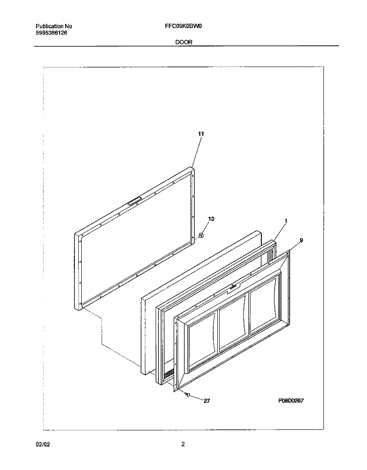 DOOR Diagram and Parts List for FFC09K0BW0  Frigidaire Freezer