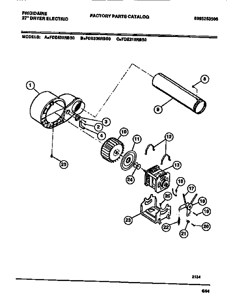 MOTOR, FAN HOUSING, EXHAUST DUCT Diagram and Parts List for FDE336RBT0  Frigidaire Dryer