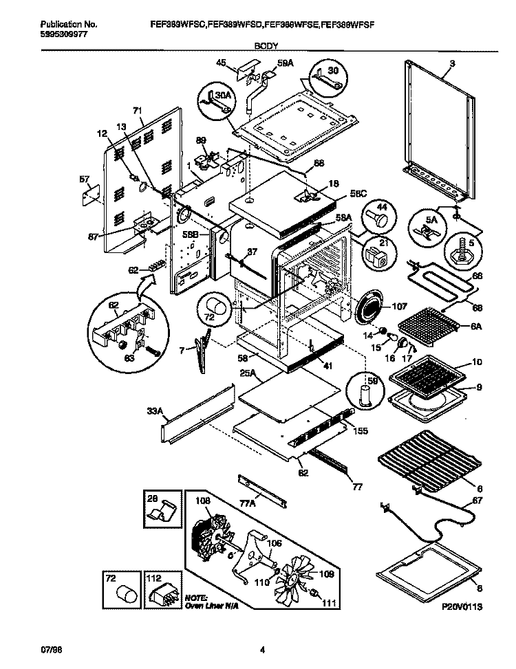 BODY Diagram and Parts List for FEF389WFSC  Frigidaire Range