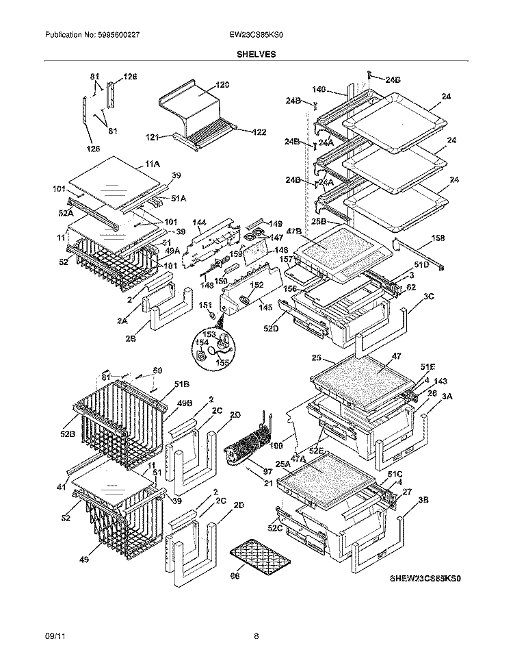 SHELVES Diagram and Parts List for EW23CS85KS0  Electrolux Refrigerator