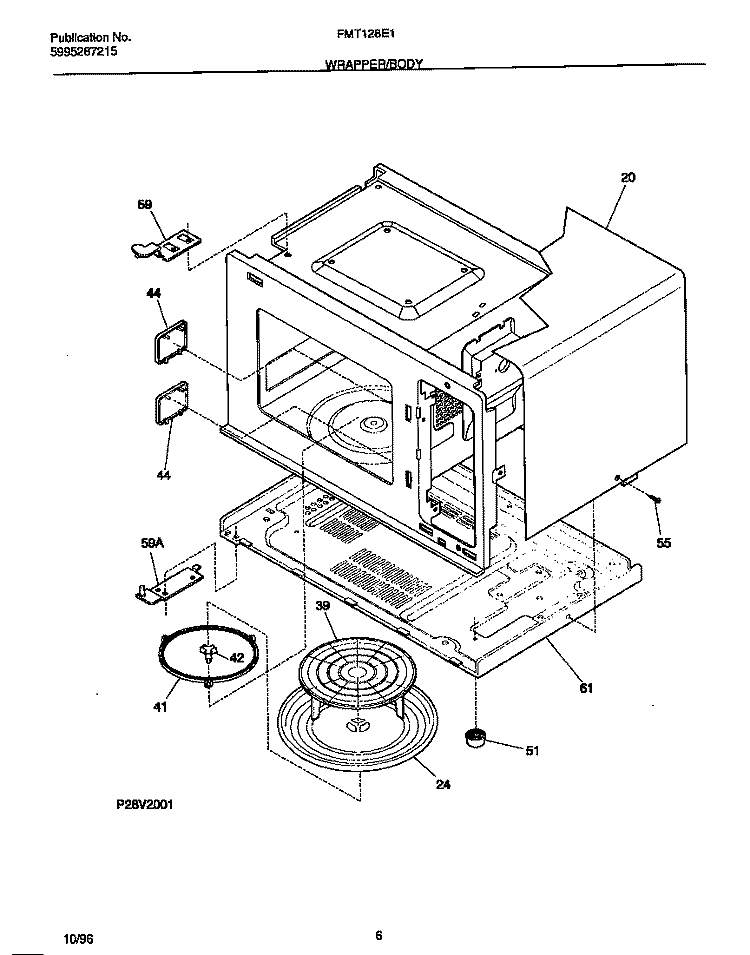 WRAPPER / BODY Diagram and Parts List for FMT128E1B0  Frigidaire Microwave