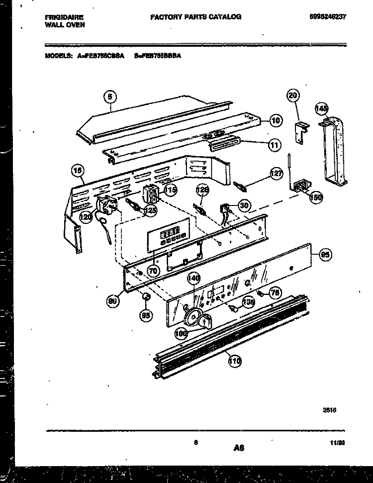 CONTROL PANEL Diagram and Parts List for FEB755BBBA  Frigidaire Wall Oven