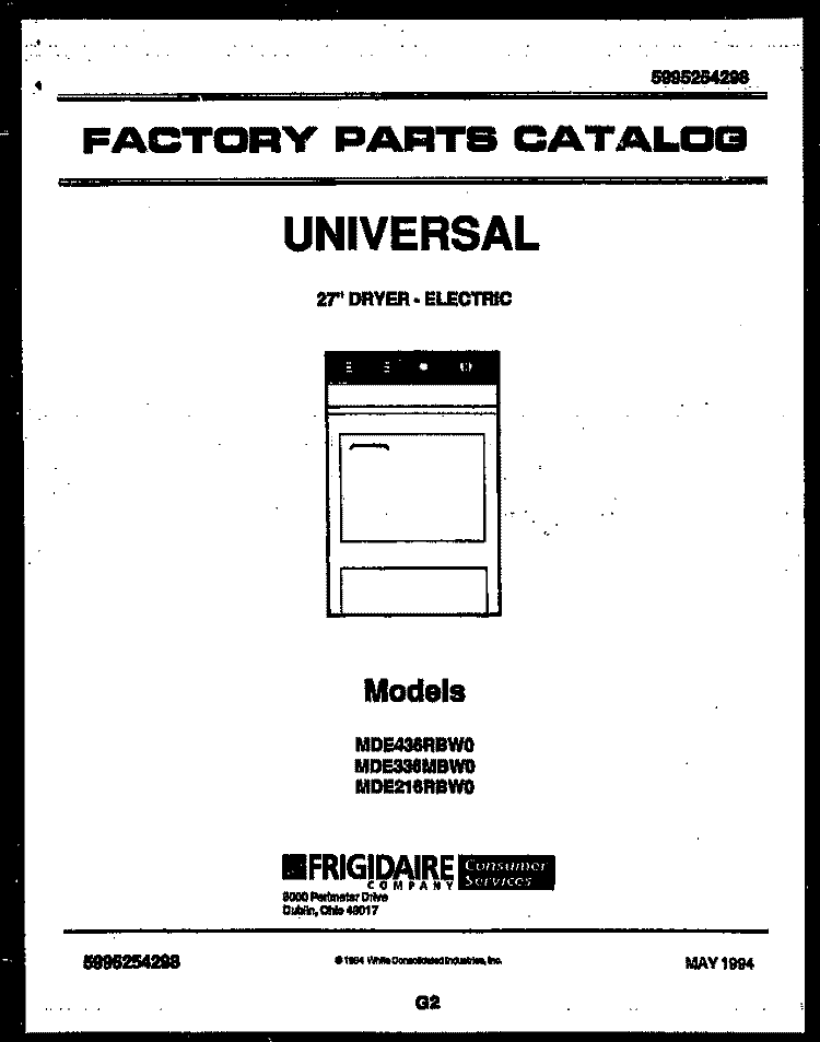 COVER Diagram and Parts List for MDE216RBWD0  Frigidaire Dryer