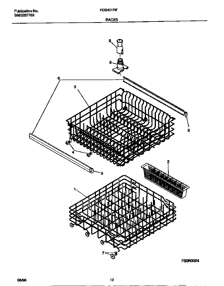 RACKS Diagram and Parts List for FDB421RFR0  Frigidaire Dishwasher