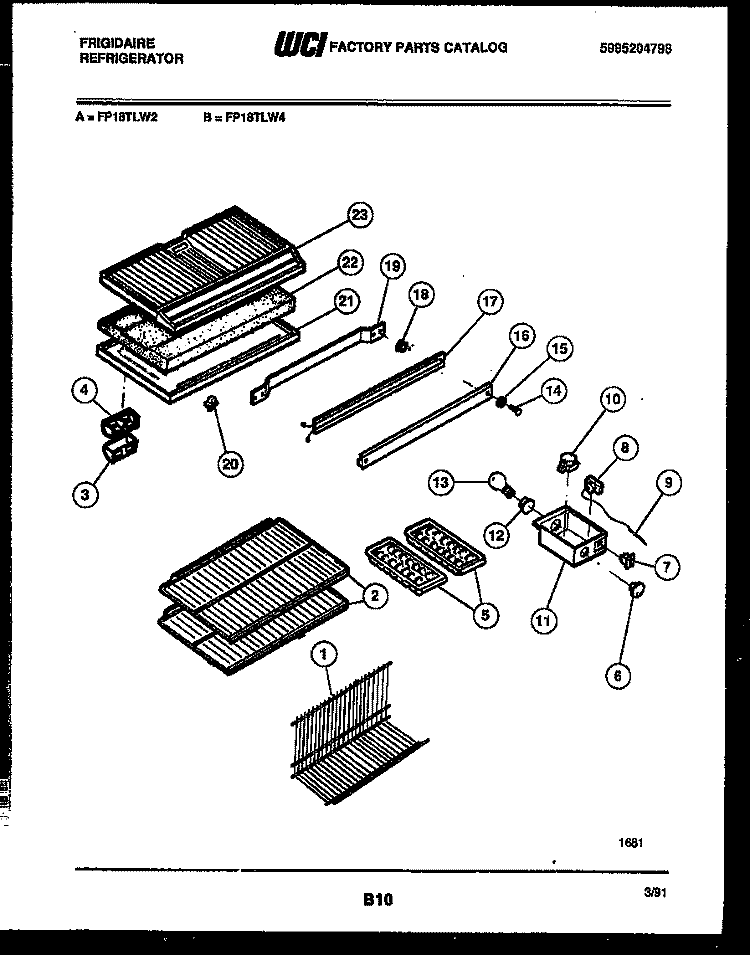 SHELVES AND SUPPORTS Diagram and Parts List for FP18TLW4  Frigidaire Refrigerator