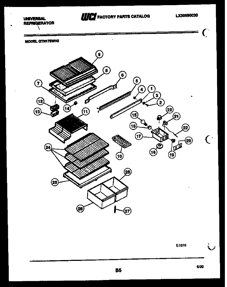 SHELVES AND SUPPORTS Diagram and Parts List for GTN175CH2  Frigidaire Refrigerator