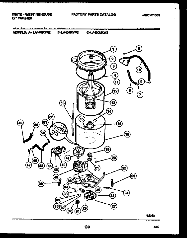 TUB DETAIL Diagram and Parts List for LA400MXD2  Frigidaire Washer