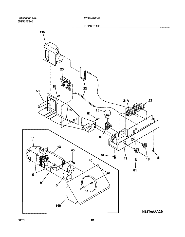 CONTROLS Diagram and Parts List for WRS23W0AW1  Westinghouse Refrigerator