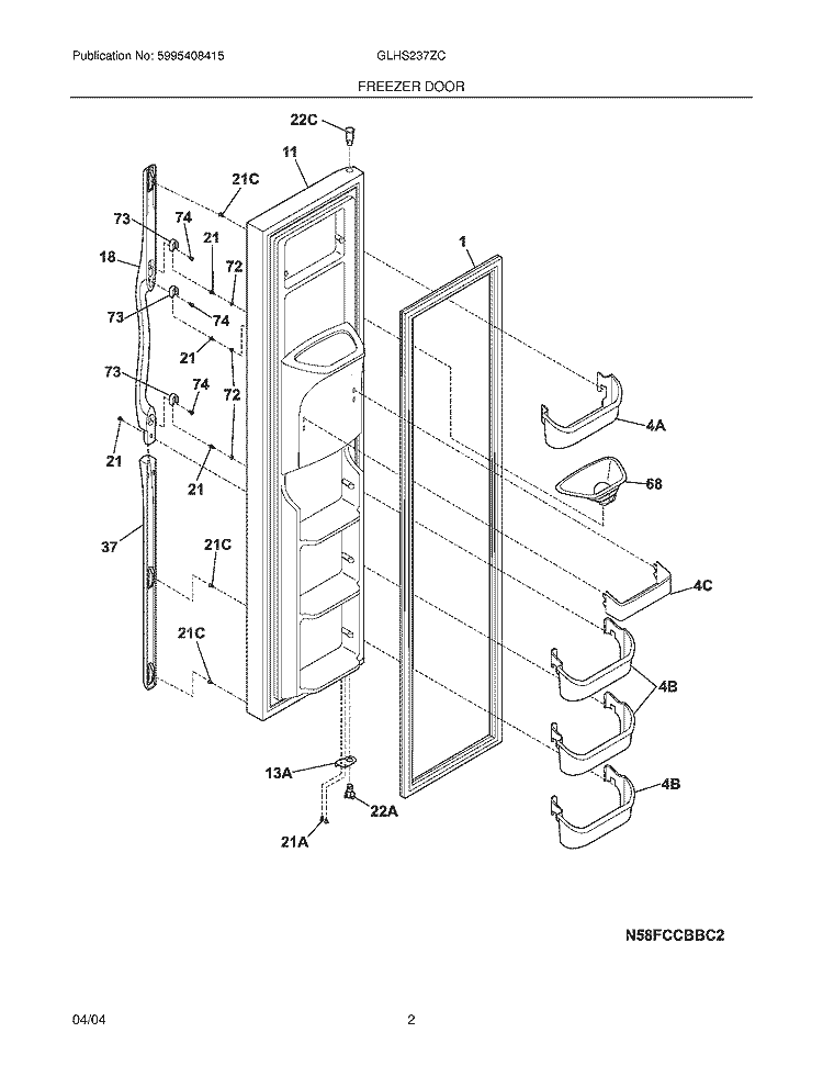 FREEZER DOOR Diagram and Parts List for GLHS237ZCQ2  Frigidaire Refrigerator