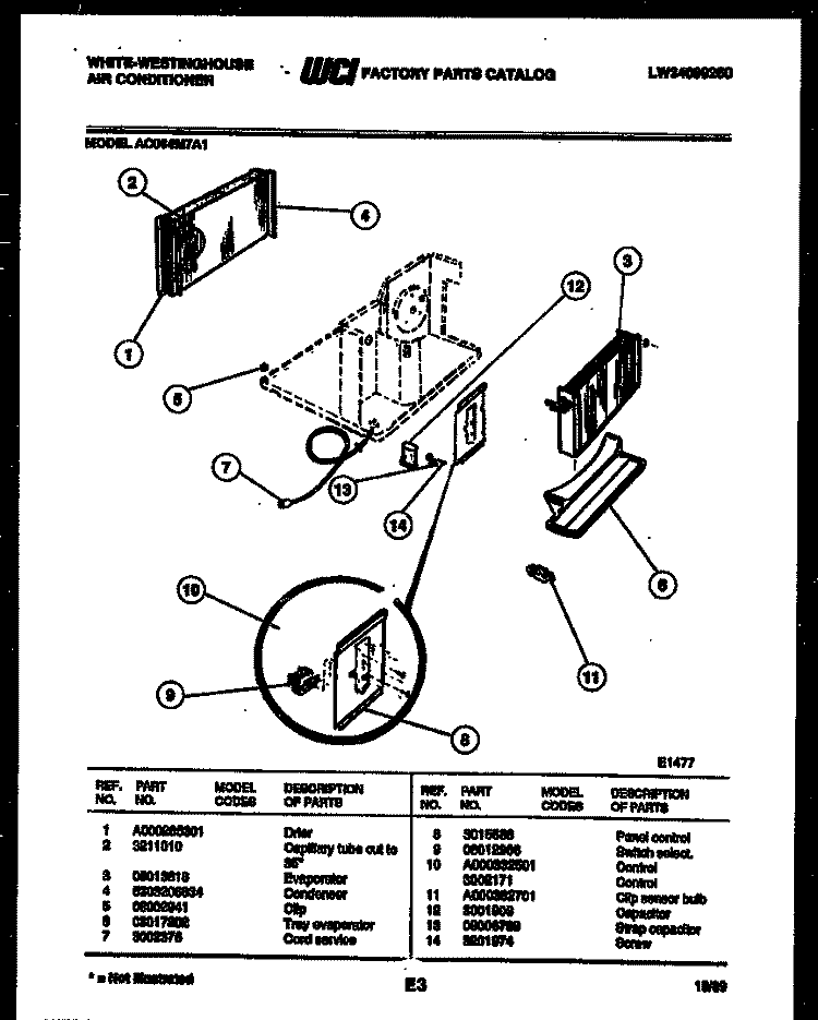 ELECTRICAL PARTS Diagram and Parts List for AC064M7A1  Frigidaire Air Conditioner