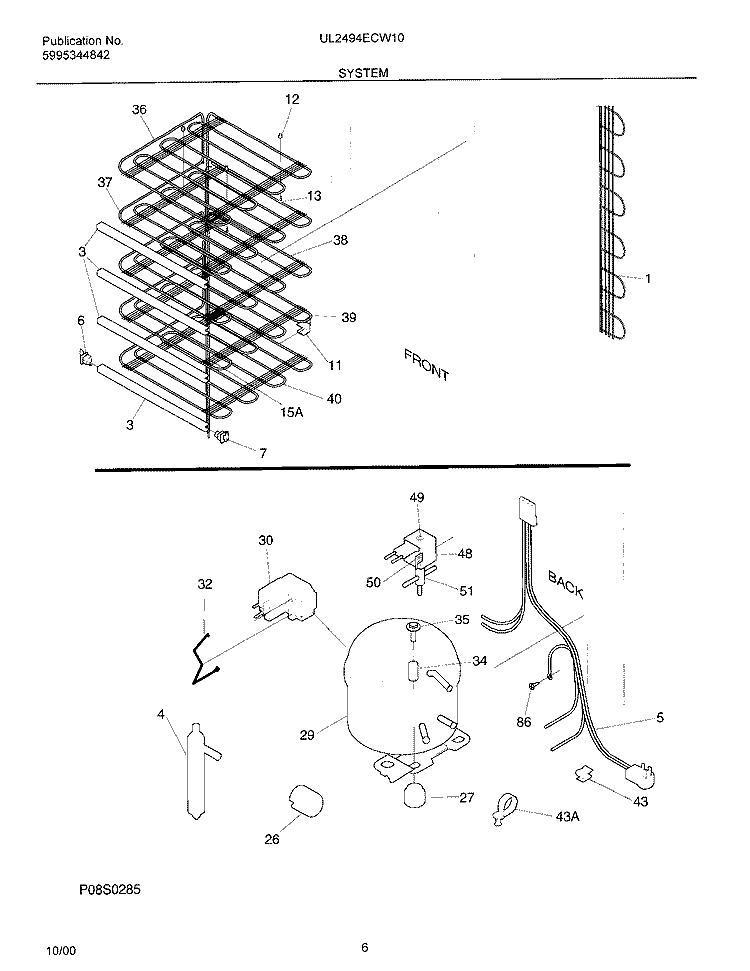 SYSTEM Diagram and Parts List for UL2494ECW10  Frigidaire Freezer