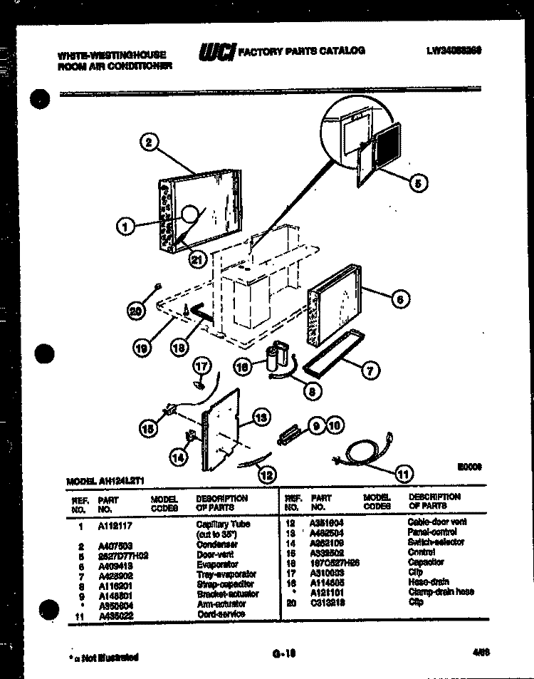 ELECTRICAL PARTS Diagram and Parts List for AH124L2T1  Frigidaire Air Conditioner