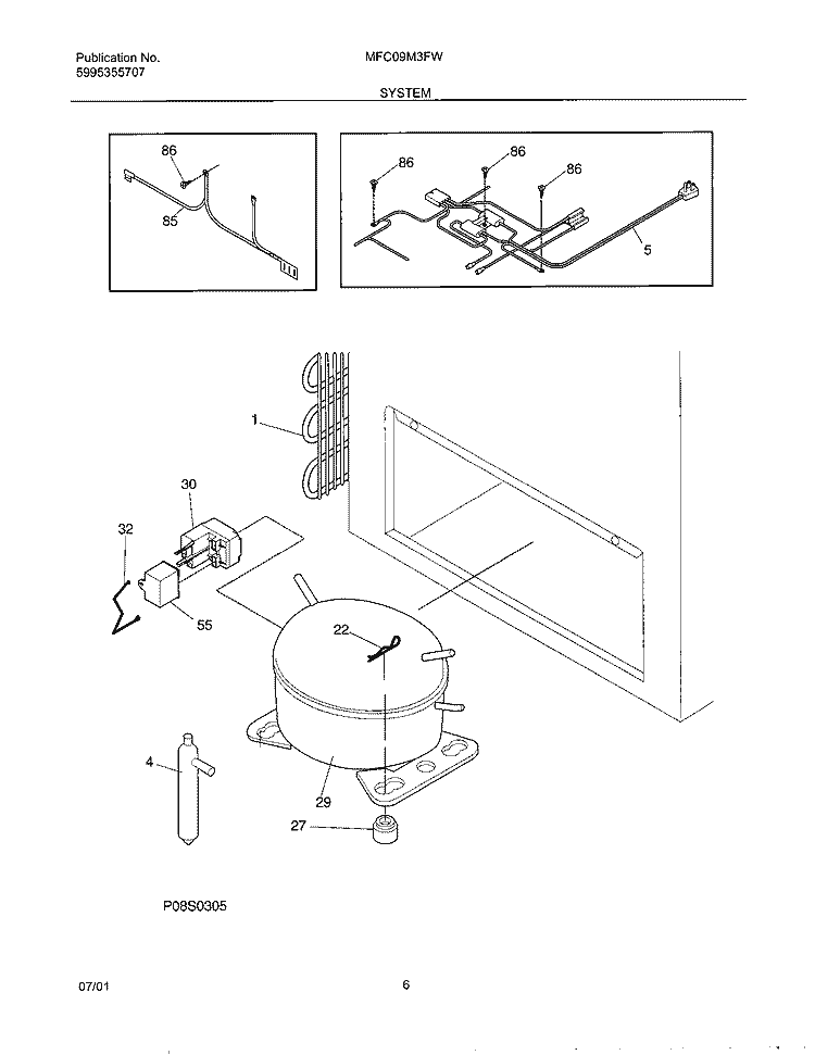 SYSTEM Diagram and Parts List for MFC09M3FW3  Frigidaire Freezer