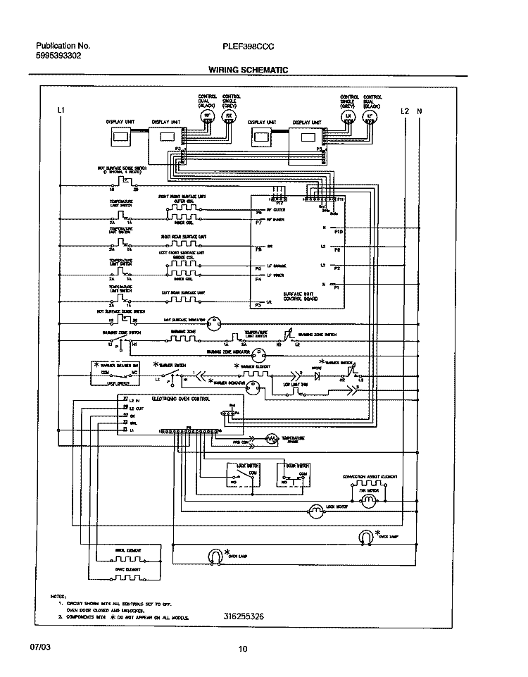 WIRING SCHEMATIC Diagram and Parts List for PLEF398CCC  Frigidaire Range
