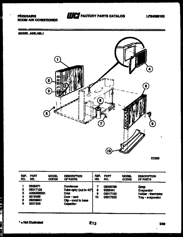 UNIT PARTS Diagram and Parts List for A05LH8L1  Frigidaire Air Conditioner