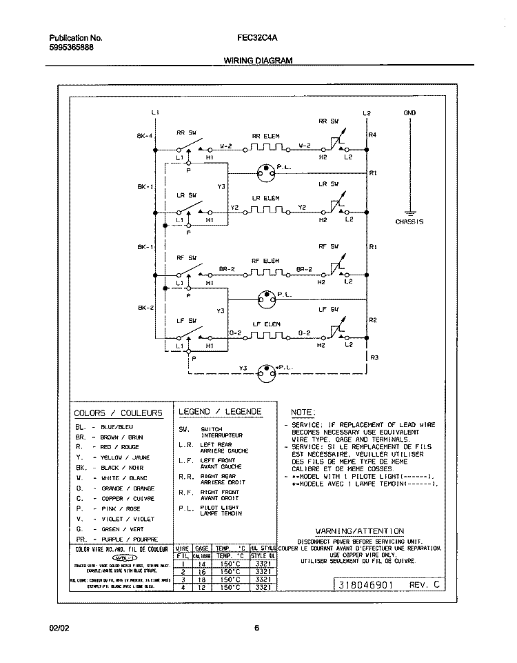WIRING DIAGRAM Diagram and Parts List for FEC32C4ASB  Frigidaire Cooktop