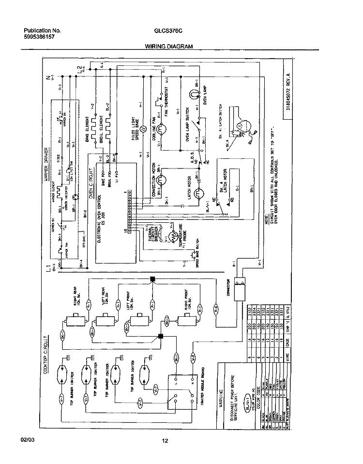 WIRING DIAGRAM Diagram and Parts List for GLCS376CSA  Frigidaire Range