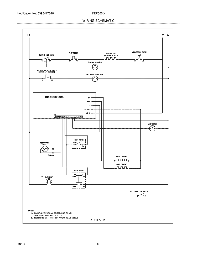 WIRING SCHEMATIC Diagram and Parts List for FEF366DSA  Frigidaire Range