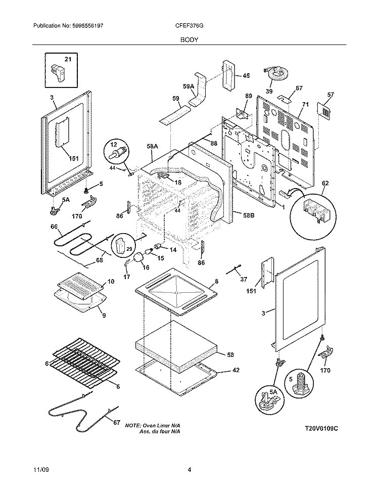 BODY Diagram and Parts List for CFEF376GBD  Frigidaire Range