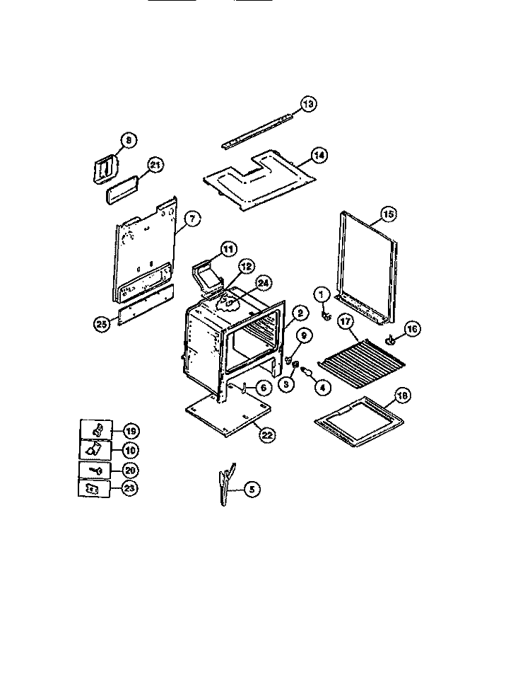 INTERIOR OVEN, PANELS, FRAME Diagram and Parts List for GCG34BNL1  Frigidaire Range